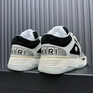 Amiri Skel Top Sneaker Style 27HS557 black white rhinestone embellished calf leather shoes