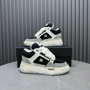 Amiri Skel-2 sneakers black and white colorway premium suede and mesh material with logo detailing