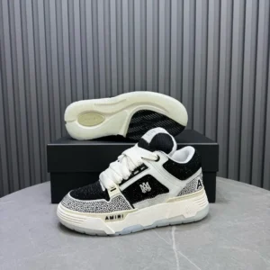 Amiri Skeleton Low Sneakers black and white colorway textile and leather material with rhinestone details