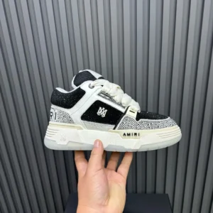 Amiri MC Glamis Black White Style 1234 black and white leather sneakers with crystal embellishments