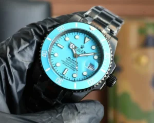 Rolex Submariner Blaken turquoise dial ceramic bezel black stainless steel watch