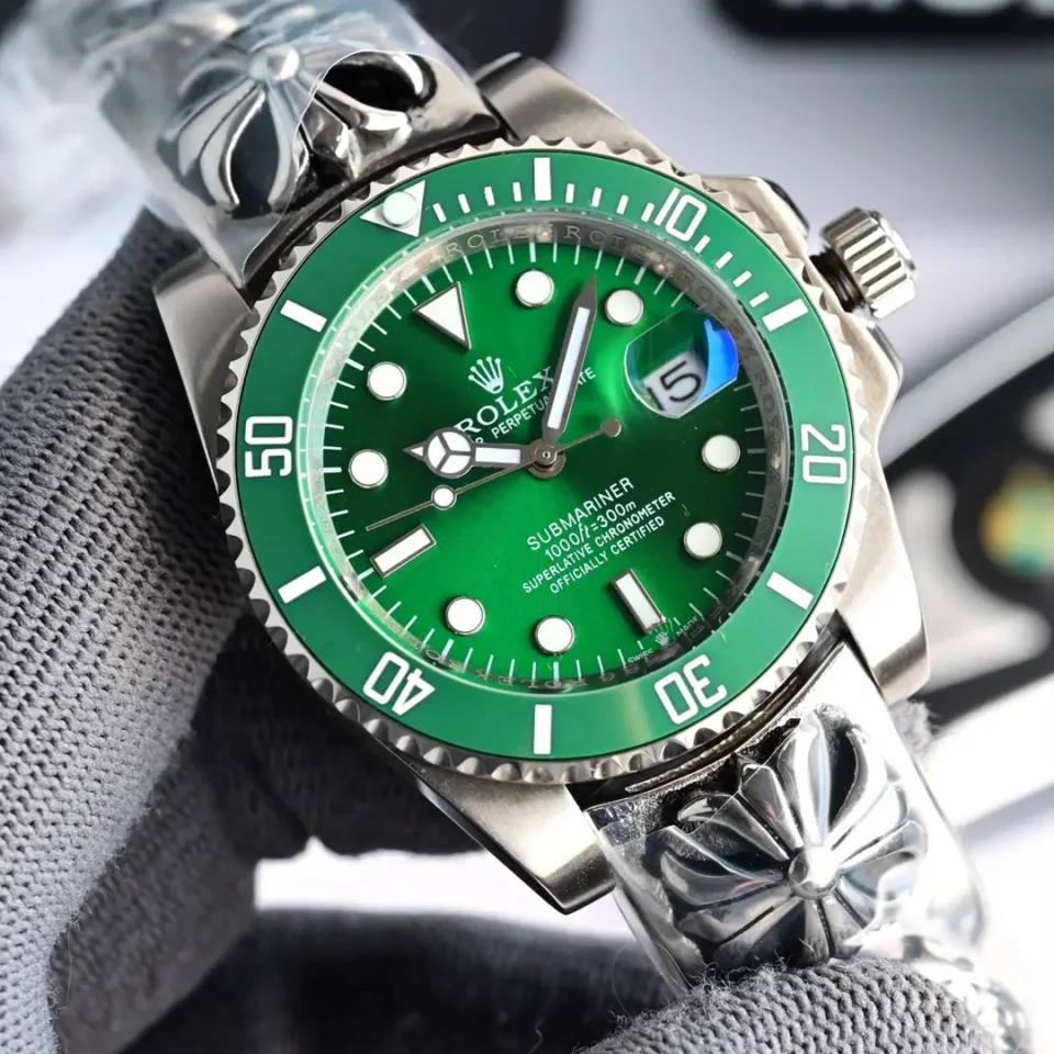 Rolex Submariner 116610LV green dial green ceramic bezel stainless steel watch with custom metal bracelet