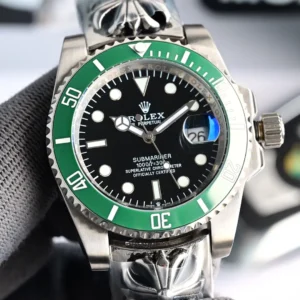 Rolex Submariner 16610LV green ceramic bezel black dial stainless steel watch with custom metal bracelet