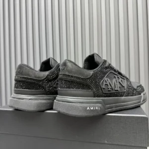 Amiri skate low sneakers black crystal suede and leather with logo mesh side panels