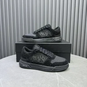 Amiri Skel Top Sneakers black colorway with rhinestone embellishments and leather material