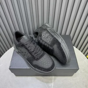 Amiri Skel Top Low Style sneakers black colorway suede and leather materials with rhinestone embellishments