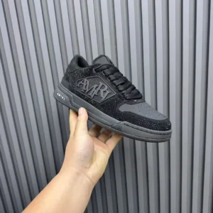 Amiri Skel Top Low sneaker black colorway suede and leather material with rhinestone embellishments