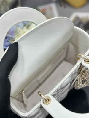 Dior Lady Dior Mini bag white quilted lambskin leather with gold hardware and charms