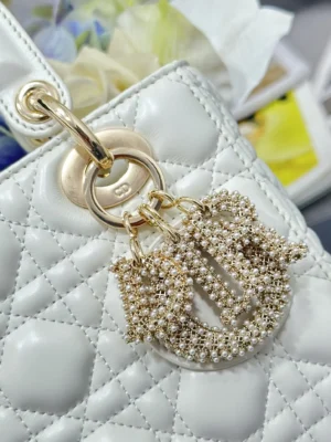Dior Lady Dior Mini bag white lambskin leather with gold-tone pearl charm detail