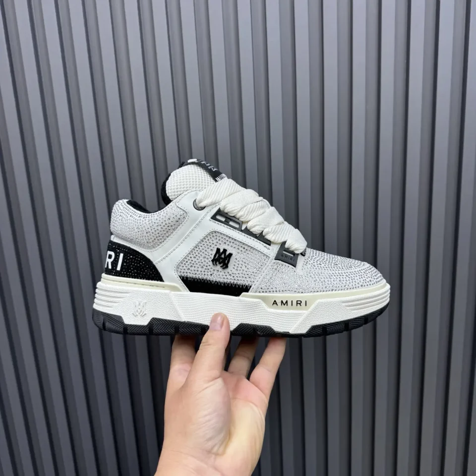 Amiri MC1 sneaker style white/black colorway mesh and leather material with crystal embellishments