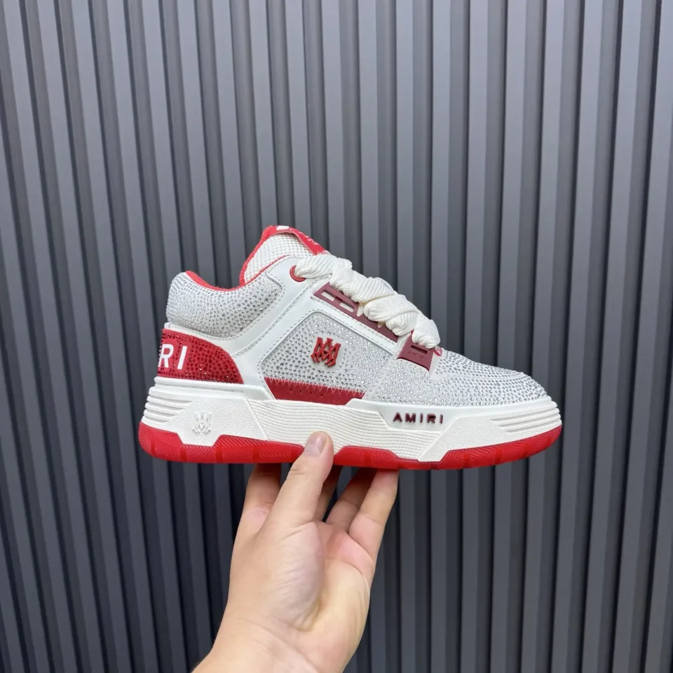 Amiri MC1 white red crystal-embellished leather sneakers with chunky sole