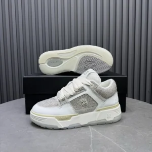 Amiri MC1 white grey crystal mesh leather sneakers with chunky sole and logo detailing