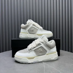 Amiri Skel Top sneaker white beige leather and mesh sneakers with crystal embellishments