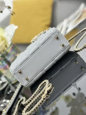 Chanel classic flap bag small light grey lambskin leather gold chain shoulder strap handbag