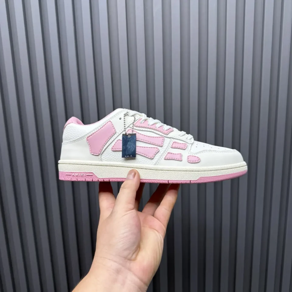 Amiri Skel Toe low top sneakers white pink leather with suede accents and rubber sole