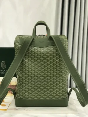 Goyard Cisalpin Backpack in olive green, featuring structured design, adjustable shoulder straps, and Goyardine canvas texture, showcasing luxury craftsmanship for urban adventurers.