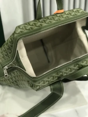 Goyard Cisalpin Backpack in green with structured zipper closure, showcasing spacious interior and quality craftsmanship.