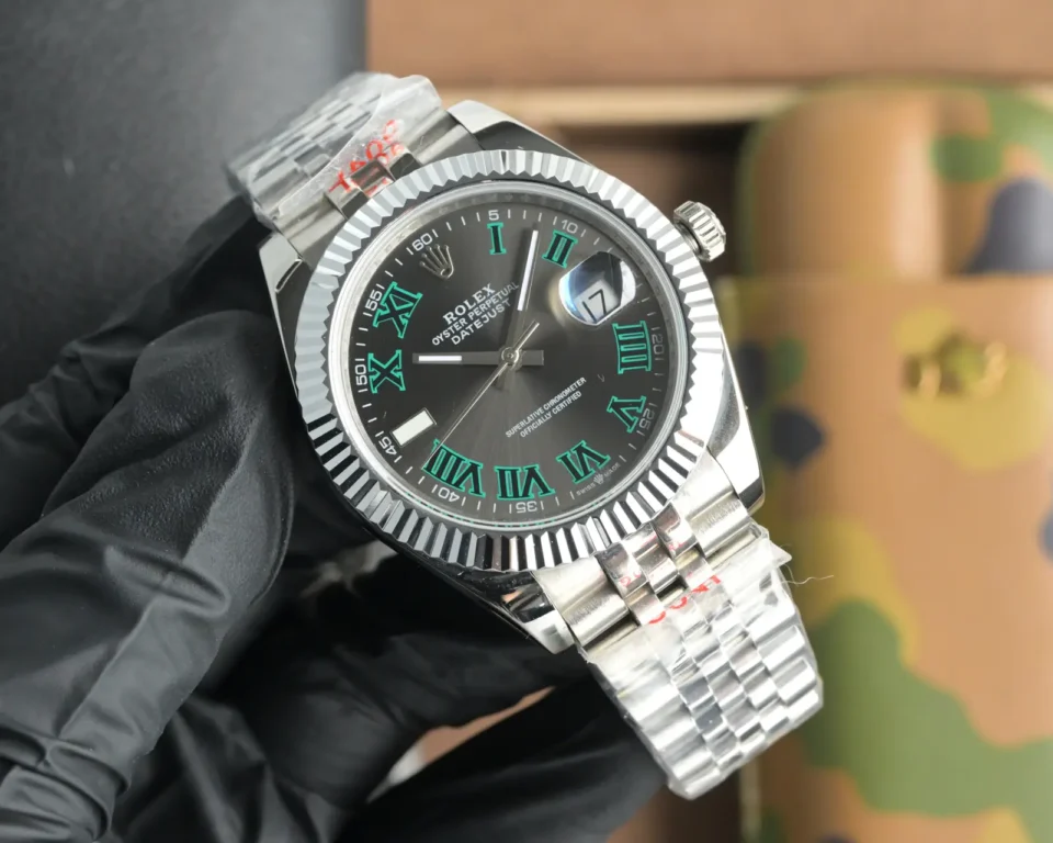 Rolex Datejust black dial fluted stainless steel bezel stainless steel watch