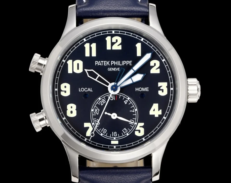 Patek Philippe Calatrava Pilot 5524G blue dial stainless steel case watch with blue leather strap