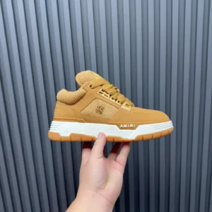 Amiri MM Sneakers tan brown leather mesh low-top sneakers with white rubber sole
