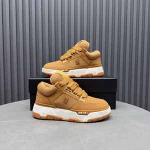 Amiri MP Low Top tan leather and mesh sneakers with white sole detailed logo on side and heel