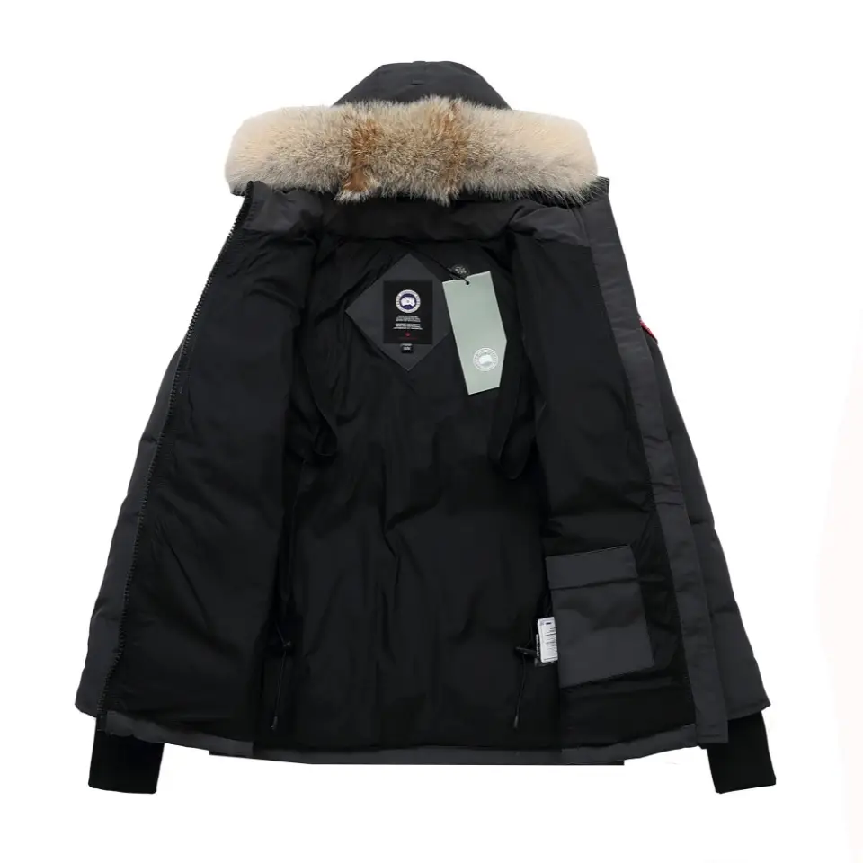 Canada Goose winter parka black nylon jacket with fur trim hood and insulated lining