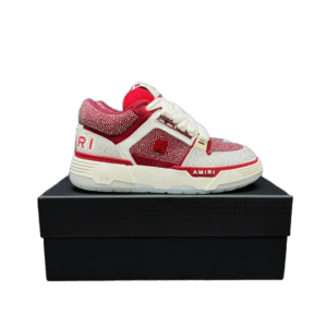 Amiri MC01 crimson white crystal-embellished leather sneakers with mesh tongue and rubber sole