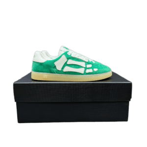 Maison Mihara Yasuhiro Skeleton green white suede leather sneakers with gum sole on black box