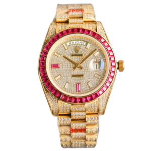 Rolex Day-Date diamond dial ruby bezel gold diamond watch