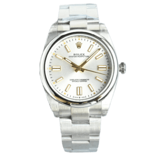 Rolex Oyster Perpetual silver dial stainless steel bezel stainless steel case watch