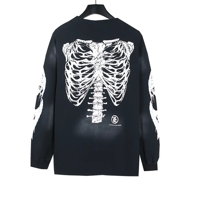 Mastermind Japan Skeleton Long Sleeve T-shirt black cotton with white skeleton print on back and sleeves