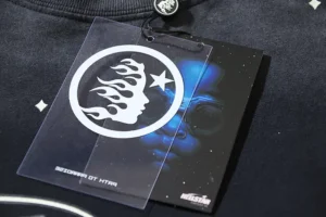 Misstar clothing brand black sweatshirt with star flame logo and graphic printed tag made of cotton material