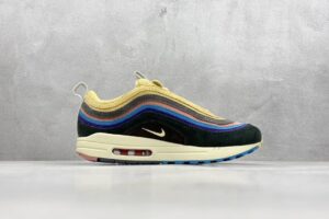 Nike Air Max 1/97 Sean Wotherspoon multicolor corduroy sneakers with cream sole and blue accents
