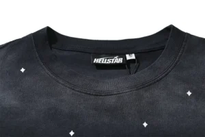 Hellstar black sweatshirt diamond pattern cotton blend fabric crewneck neckline close-up