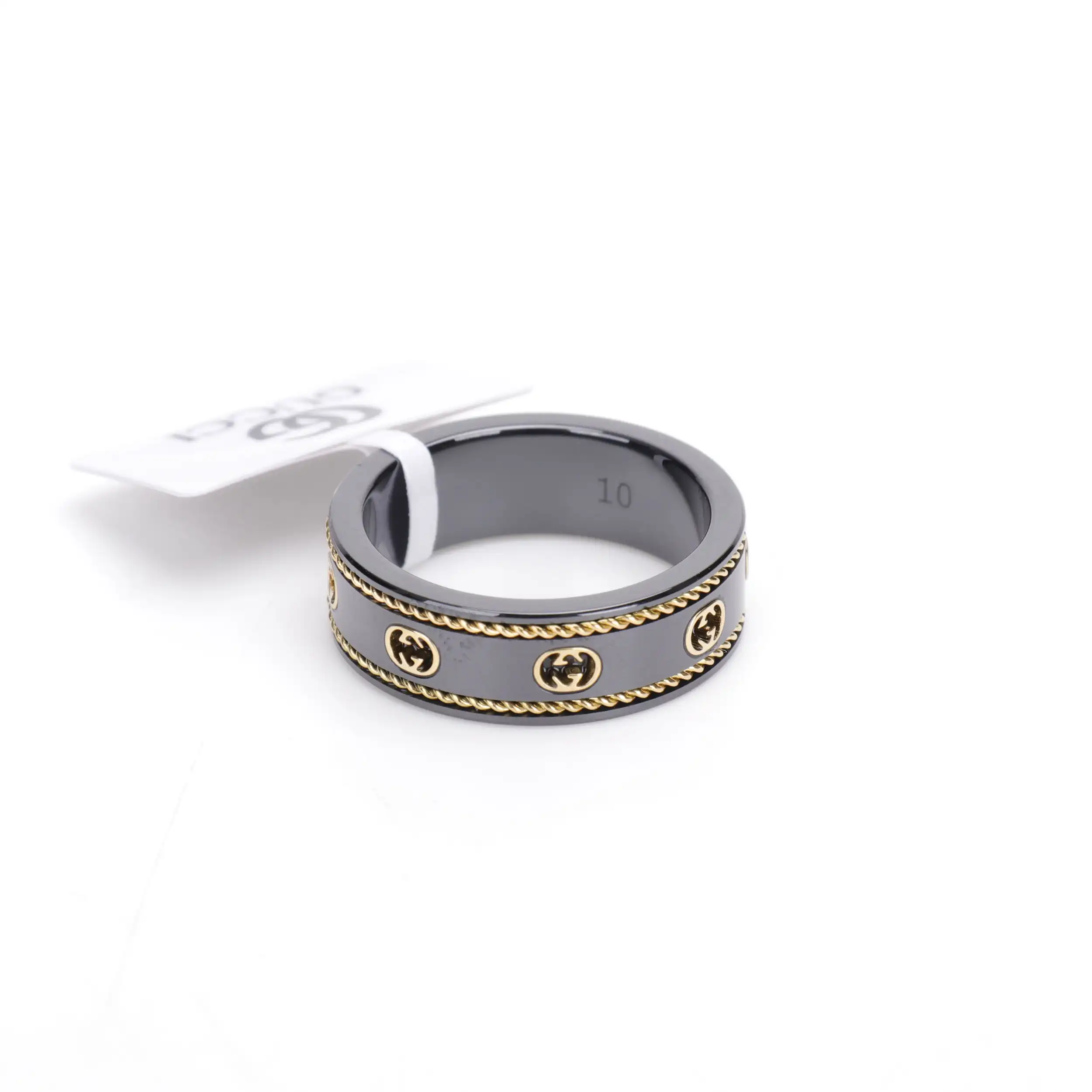 Gucci GUC Golden Ceramic Double G Ring