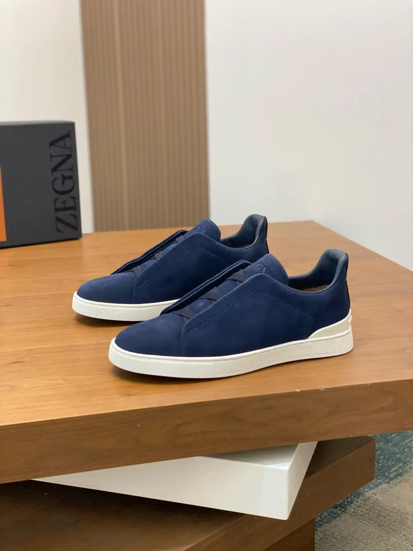 Minimalist Navy Leather Slip-On Shoes for Men