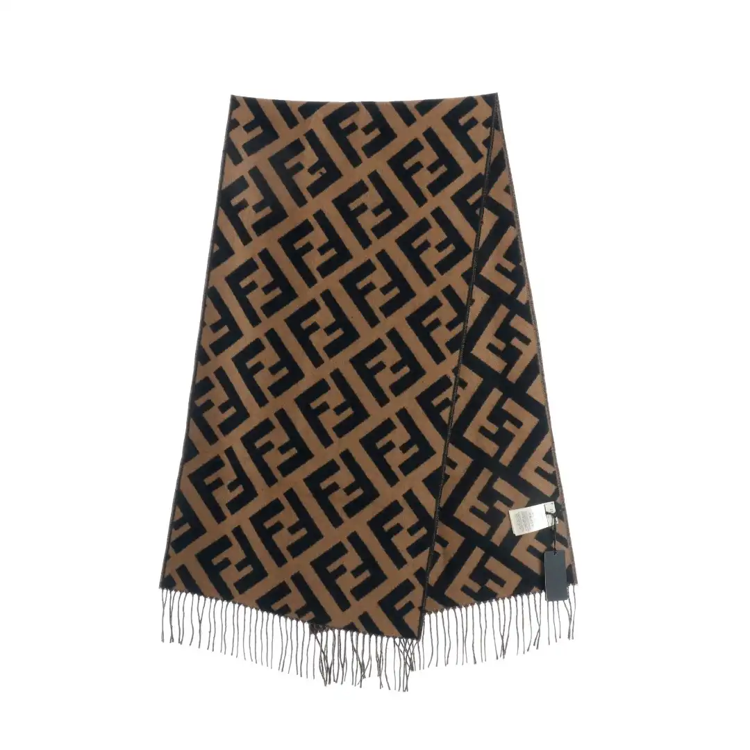 Fendi Old Flower Big FF Classic Cashmere Wool Long Scarf – Luxury Winter Scarf