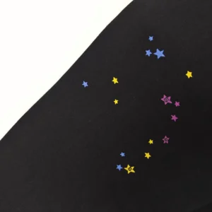 Repsgoat Star Pattern Black cotton fabric with multicolor blue yellow purple stars print
