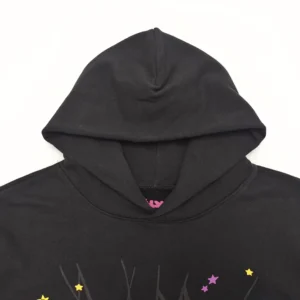 Repsgoat black hoodie cotton fabric with star graphic design and drawstring hood