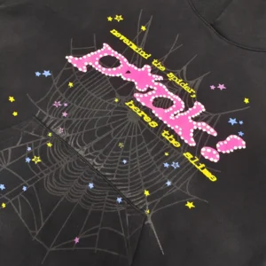 Supreme spider web graphic hoodie black cotton with pink and yellow print details