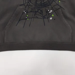 Off-White spider web graphic hoodie black cotton fabric with front pouch pocket and star details