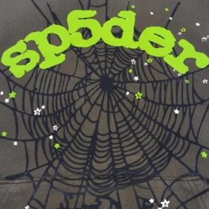 Supreme spiderweb graphic green black cotton hoodie close-up with star details and logo print