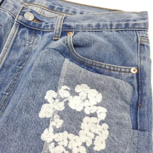 Levi's denim jeans blue cotton embroidered floral patch detail