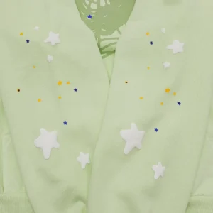 Repsgoat hoodie star print light green cotton fleece sweatshirt with white yellow and blue stars design