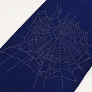 Nike Dri-FIT Spider web graphic blue polyester running shirt fabric close-up