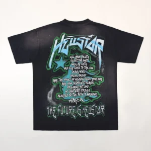 Houston black graphic t-shirt green blue print cotton material