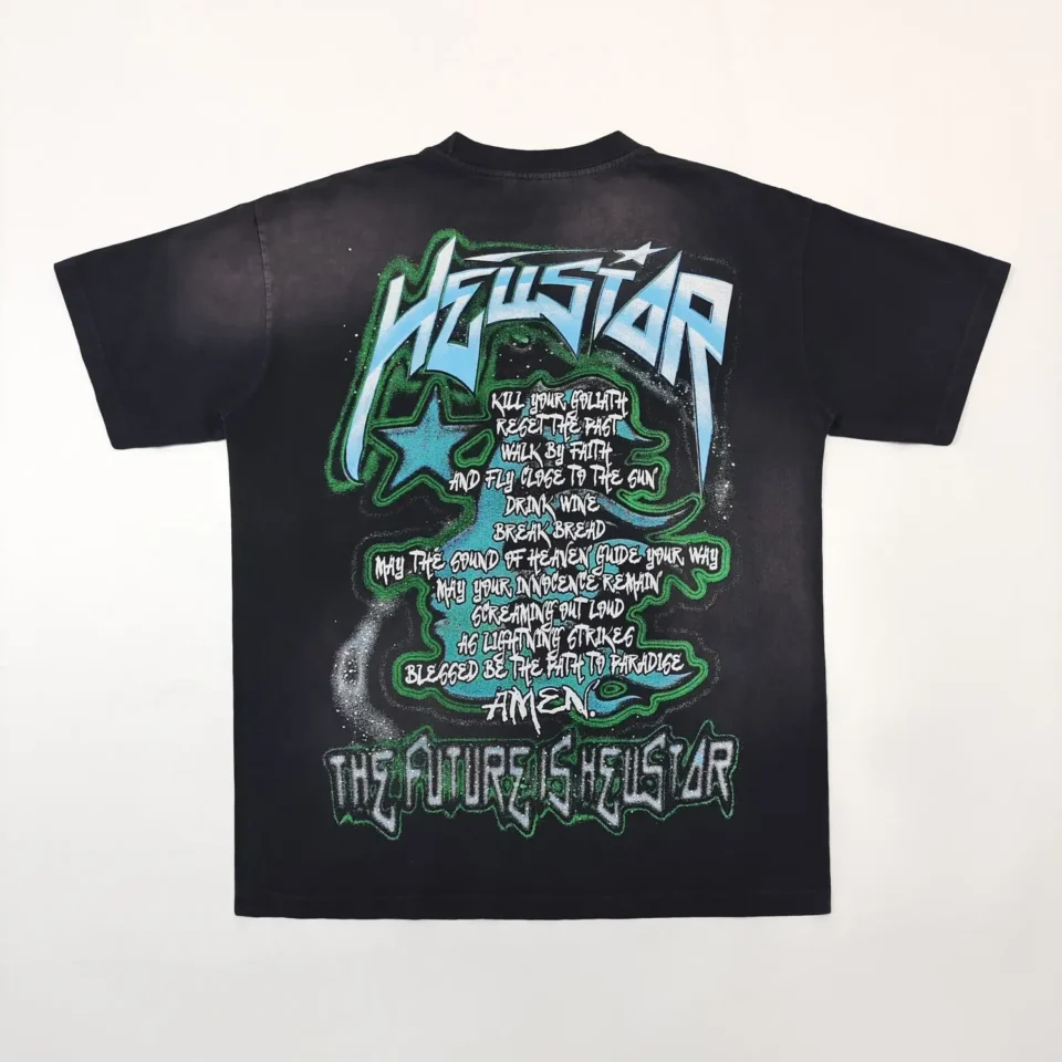 Houston black graphic t-shirt green blue print cotton material