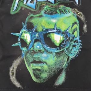 Balenciaga graphic t-shirt black cotton fabric with green and blue spiked sunglasses print