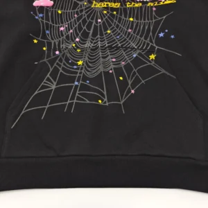 Heron Preston hoodie black cotton spiderweb and star graphic print front pocket sweatshirt