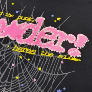 Bape graphic hoodie black cotton fabric pink polka dot logo yellow star details